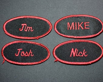 Red on Black Embroidered Clothing Name Patch for Mechanic Service Salesman Shop Garage Tech Retail Badge Work Shirt Employee Cashier nam1