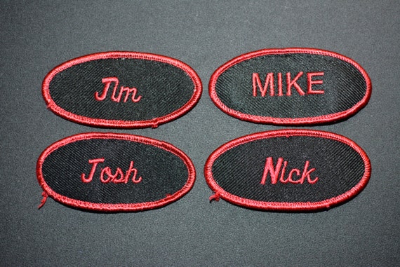 LOU USED EMBROIDERED VINTAGE SEW ON NAME PATCH TAGS ASSORTED COLORS  AVAILABLE