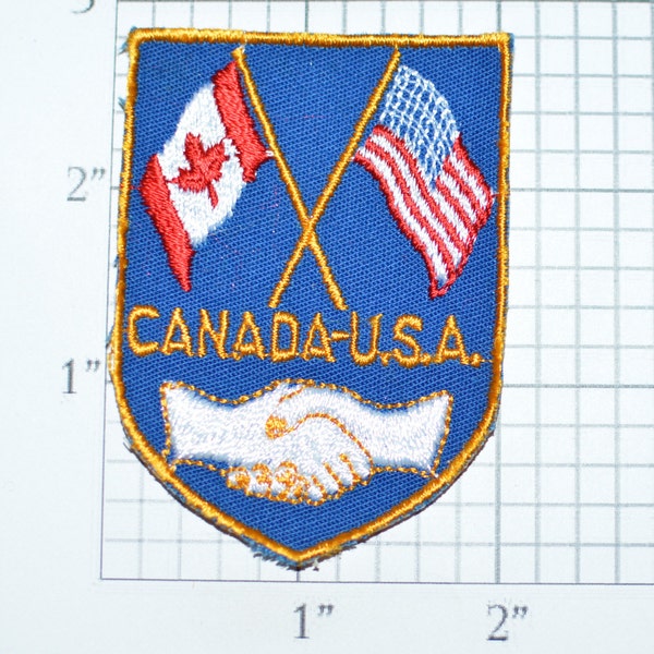 Canada USA Flags Cooperation Friendship Emblem Vintage Sew-on Travel Patch Souvenir Memorabilia Memento Collectible Badge Keepsake e33n