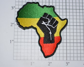 Raised Clenched Fist on Africa Outline Map Iron-On Embroidered Clothing Patch Symbol of Solidarity Unity Strength Defiance Resistance Emblem
