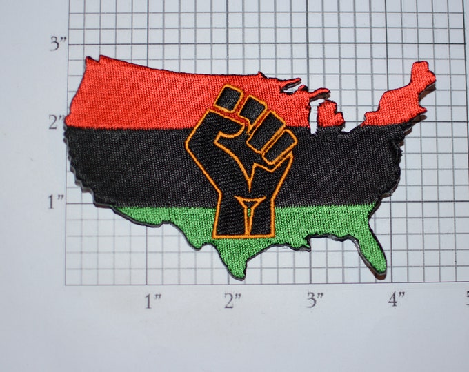 Raised Clenched Fist on USA Map Iron-On Embroidered Clothing Patch Symbol of Solidarity Unity Strength Defiance Resistance Jacket Vest Shirt