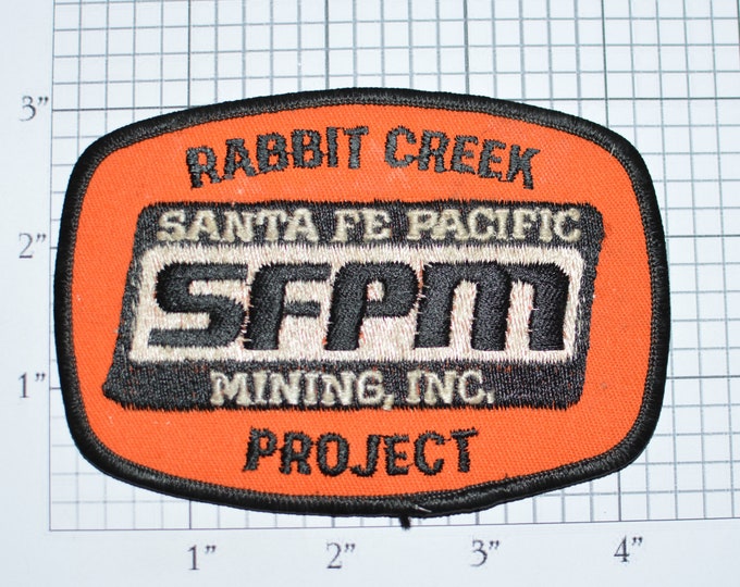 Santa Fe Pacific Mining Inc SFPM Rabbit Creek Project Iron-on Vintage Embroidered Clothing Patch Gold Silver Ore Mine Nevada Logo Emblem
