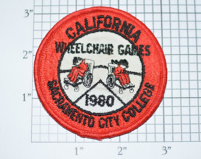California Wheelchair Games Sacramento City College 1980 Rare Vintage Sew-on Embroidered Clothing Patch Sports Competition Handicapped e31g