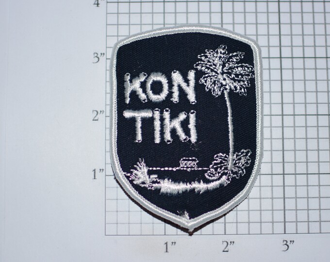 Kon Tiki Iron-On Vintage Embroidered Travel Patch Emblem Badge, Trip Souvenir Gift Idea Collectible Vacation Holiday Paradise Crest Logo