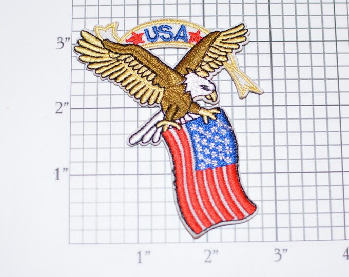 Bald Eagle American Flag USA United States US Patriotic Iron-On Embroidered Patch for Biker Jacket Vest MC Shirt Hat Military Veteran Vet