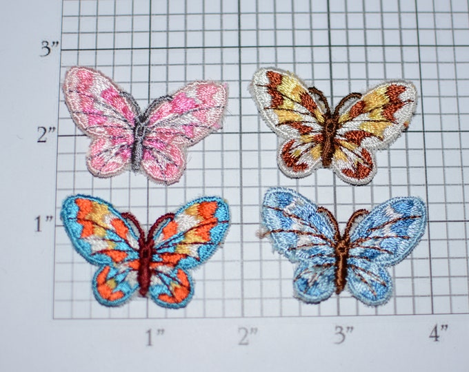 Beautiful Butterflies (Lot of 4 Pieces) Sew-On Vtg Embroidered Patches for DIY Craft Idea Clothing Clothes Fashion Accent Cute Decorative