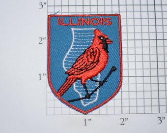Illinois Bird (Cardinal) Crest (Voyager Emblem) Vintage Iron-on Embroidered Clothing Patch Travel Souvenir Collectible