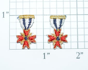 Medal of Accommodation (Lot of 2) Decorative Iron-On Vintage Applique Military Uniform Metallic Gold Threading Jacket Vest Shirt Patch e28c