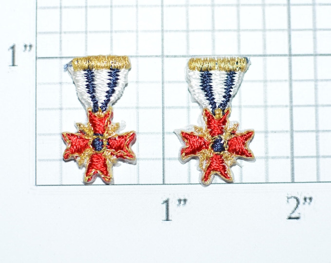 Medal of Accommodation (Lot of 2) Decorative Iron-On Vintage Applique Military Uniform Metallic Gold Threading Jacket Vest Shirt Patch e28c