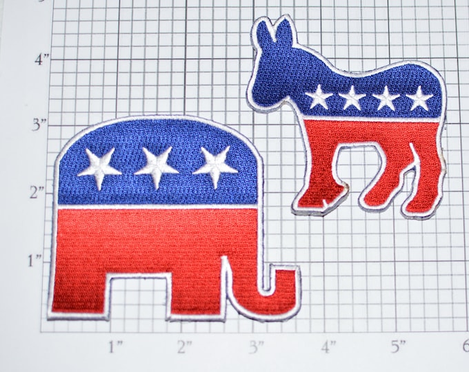 Political Parties Embroidered Iron-on Patches Democrat Donkey Republican Elephant Emblem RNC GOP American Government Politics President vb1e
