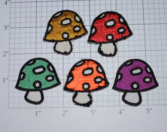 Colorful Mushroom Toadstool Iron-on Patches Small Appliqué Red Orange Green Yellow Purple for Jeans Jacket Backpack Cute DIY Fashion Logo