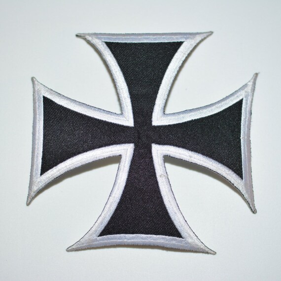 Large Iron-Cross Vintage Iron-On Biker Embroidered Clothing Patch- Choose  Black with Either Red or Silver Trim for Jacket Vest Shirt Back e1