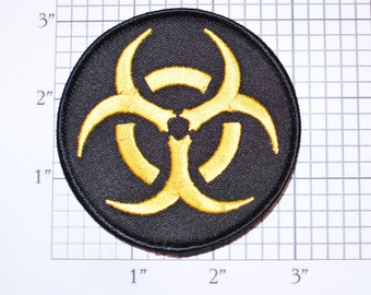 Yellow on Black Biohazard Symbol Iron-on (or Sew-on) Embroidered Clothing Patch for Biker Jacket Vest MC Shirt Jeans Backpack Hat Gift Gamer