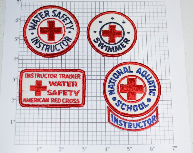 American Red Cross ARC Water Safety RARE Vintage Sew-on Embroidered Clothing Patches Water Safety Instructor National Aquatic School e24b
