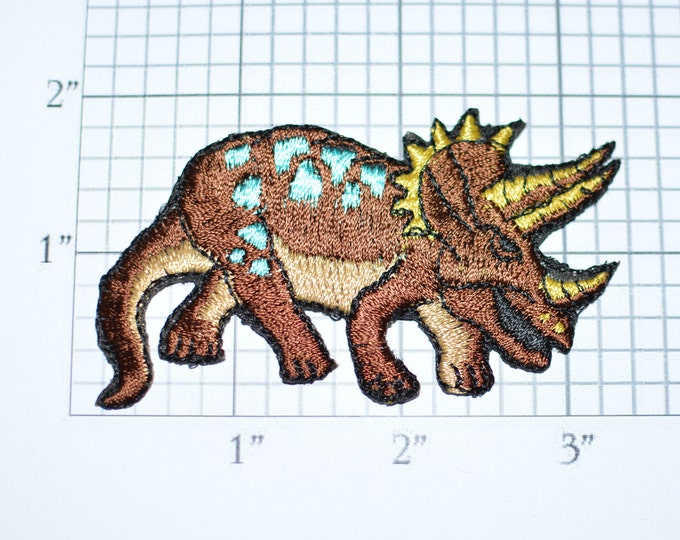 Triceratops Dinosaur Vintage Iron-on Embroidered Clothing for Jean Jacket Shirt Backpack Hat Pajamas Bookbag Kids Clothes Horns Spotted e19n