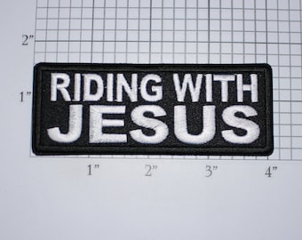 Riding With Jesus Iron-on Embroidered Clothing Patch Christian Motorcycle Biker Jacket Vest MC Religion Christianity God Faith Church Bible