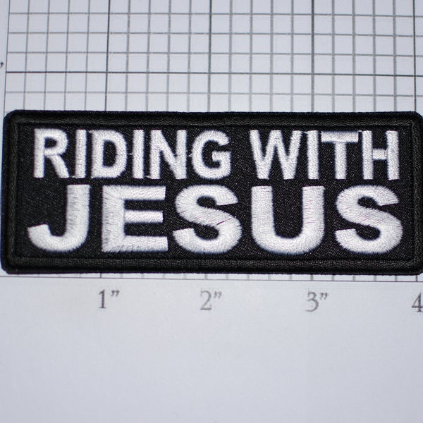 Riding With Jesus Iron-on Embroidered Clothing Patch Christian Motorcycle Biker Jacket Vest MC Religion Christianity God Faith Church Bible