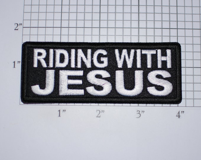Riding With Jesus Iron-on Embroidered Clothing Patch Christian Motorcycle Biker Jacket Vest MC Religion Christianity God Faith Church Bible