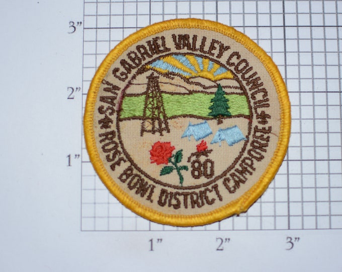 Rose Bowl District San Gabriel Valley Council 1980 BSA Sew-On Vintage Embroidered Clothing Patch (Dingy/Distressed) Uniform Scout Badge SGVC
