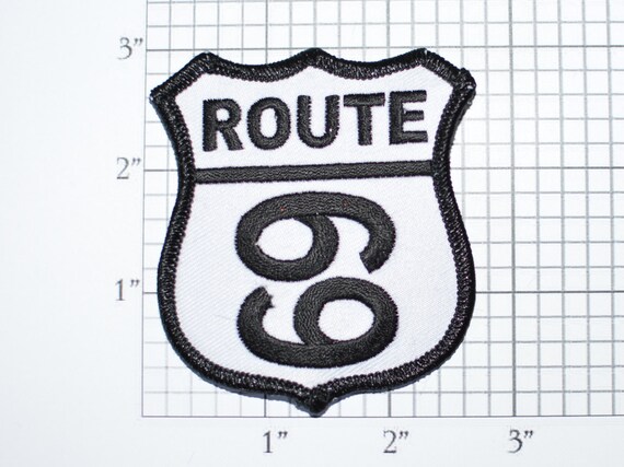 Embroidered Route 69 Black on White Sew or Iron on Patch Biker Patch