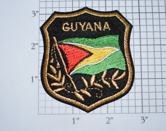 GUYANA SA Iron-on Embroidered Clothing Patch Flag in Shield Design w/Metallic Gold Threading Beautiful Travel Trip Tourist Souvenir Memento