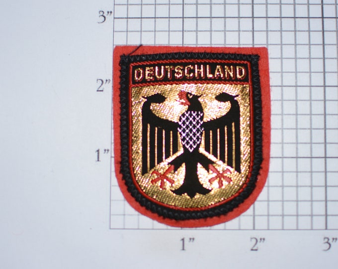 Deutschland (Germany) Beautiful Sew-On Vintage Travel Patch Metallic Gold Thread Crest Coat of Arms Tourist Trip Souvenir Collectible