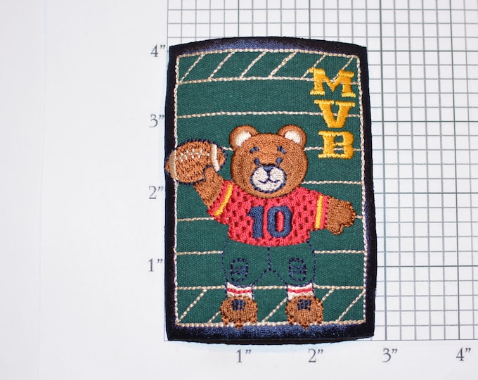 MVB (Most Valuable Bear) Iron-On Vintage Embroidered Clothing Patch Cute Adorable Football Player Themed Award Emblem Kids Athlete Gift Idea