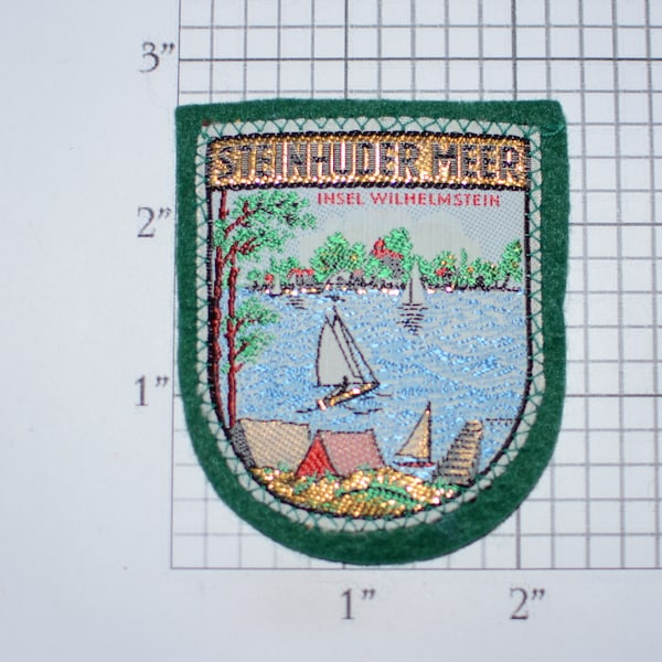 Steinhuder Meer Insel Wilhelmstein (Lake in Germany) Beautiful Sew-On Vintage Travel Patch Metallic Gold Thread Tourist Souvenir Collectible