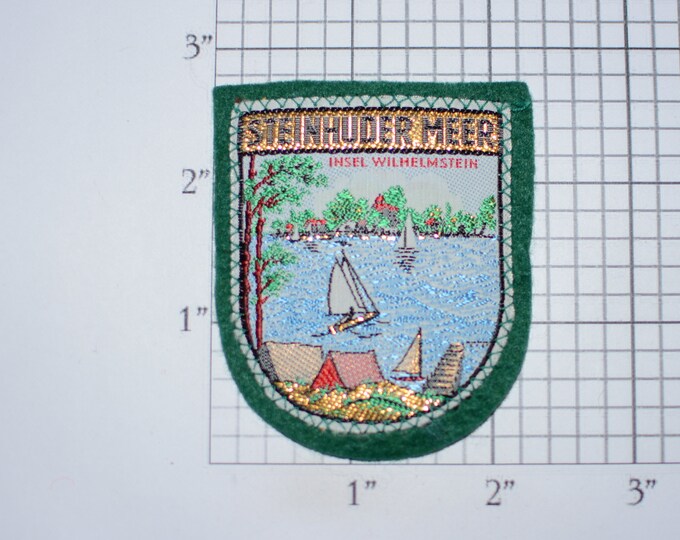 Steinhuder Meer Insel Wilhelmstein (Lake in Germany) Beautiful Sew-On Vintage Travel Patch Metallic Gold Thread Tourist Souvenir Collectible