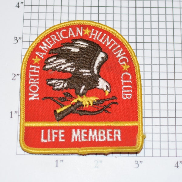 North American Hunting Club Life Member Vintage Embroidered Clothing Patch Rifle Bow and Arrow Eagle Insignia for Jacket Shirt Keepsake Logo