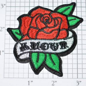 AMOUR Love Red Rose Iron-on Patch Embroidered Applique Jacket Patch Jeans Patch Vest Patch Hat Patch Backpack Patch DIY Clothing Patch e23j