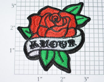 AMOUR Love Red Rose Iron-on Patch Embroidered Applique Jacket Patch Jeans Patch Vest Patch Hat Patch Backpack Patch DIY Clothing Patch e23j