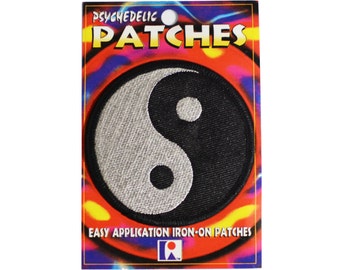 Yin and Yang Patch Iron-on Patch Vintage Patch Embroidered Patch Applique Taijitu Personal Tao Taoism Black & Silver Chinese Philosophy bb3