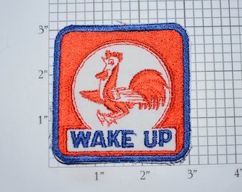 Wake Up Oil (Rooster Mascot) RARE Vintage Embroidered Sew-On Clothing Patch for Gas Service Station Employee Uniform Emblem Logo Keepsake
