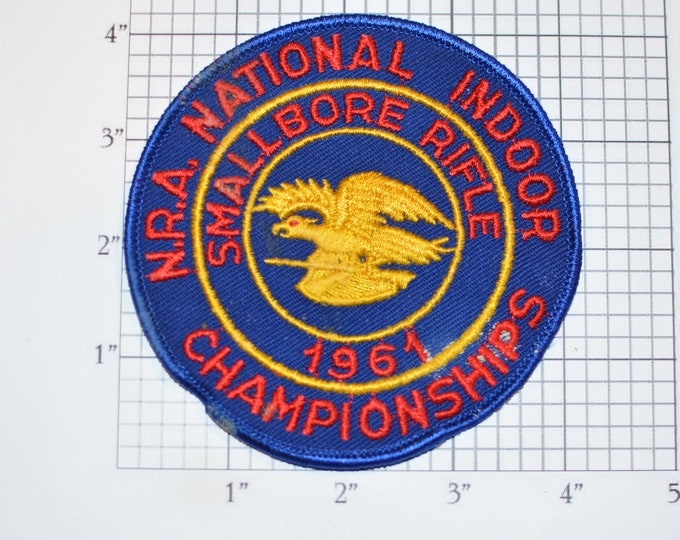 NRA (National Rifle Association) Smallbore Rifle Indoor Championships 1961 Sew-on Vintage Embroidered Clothing Patch Shooting Competition