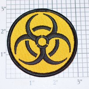 Yellow Biohazard Symbol Iron-on (or Sew-on) Embroidered Clothing Patch for Biker Jacket Vest MC Shirt Jeans Backpack Hat Gift Idea Gamer 1%