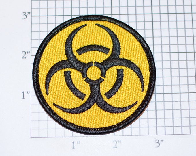 Yellow Biohazard Symbol Iron-on (or Sew-on) Embroidered Clothing Patch for Biker Jacket Vest MC Shirt Jeans Backpack Hat Gift Idea Gamer 1%
