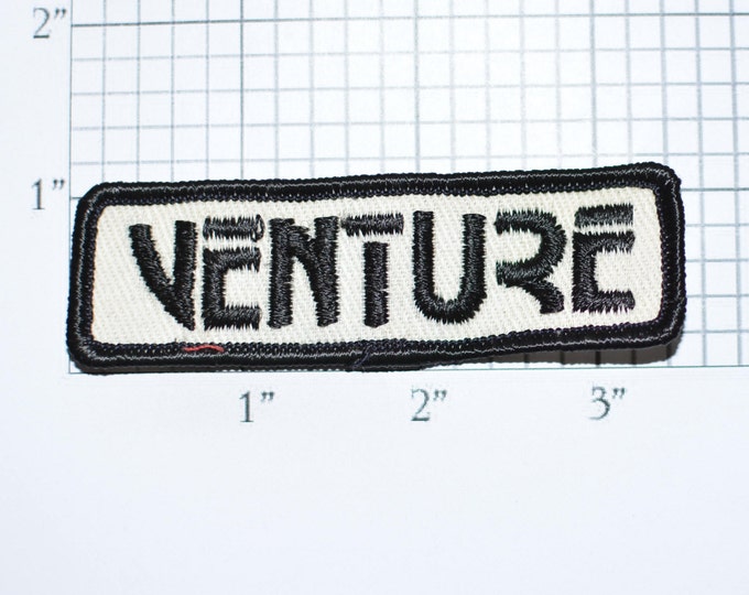 VENTURE Vintage Embroidered Sew-on Clothing Applique Patch Tab Jacket Shirt Uniform Emblem Insignia Logo Text Adventure Risk Endeavor e33a
