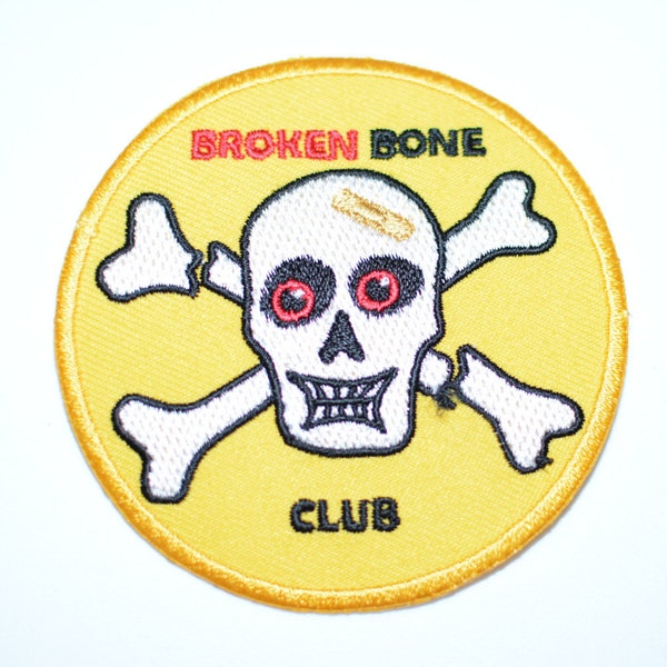 Broken Bone Club Iron-on Embroidered Clothing Patch for Jacket Jeans Vest Backpack Funny Injured Hurt Skeleton Skull Klutz Accident Wounded