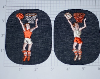 Basketball Player Vintage Iron-on Denim Embroidered Clothing Patch Player Jersey Jacket Vest Shirt Apparel Kids Clothes Accent Sports Logo
