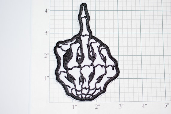 Skeleton Middle Finger Iron-on Clothing Patch Outlaw Biker Vest Jacket Motorcycle Club MC Backpack 1% Offensive Rude Obscene FU Flip Bird