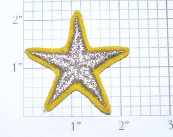 Metallic Silver Star Sew-On Vintage Embroidered Clothing Patch Applique 5 Point DIY Clothes Craft Sewing Project Award Recognition Logo e32g