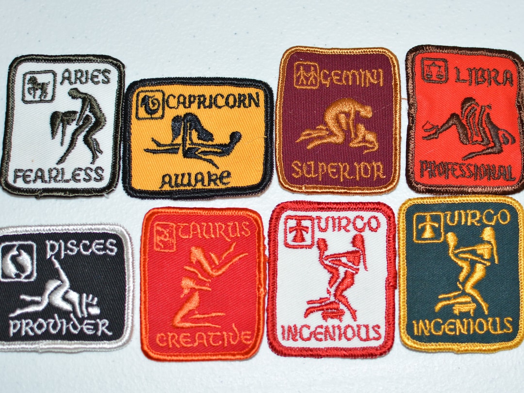 Sexual Position Zodiac Astrology Vintage Sew-on Embroidered Patch Aries Capricorn Gemini Libra