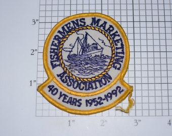 Fishermans Marketing Association 40 Years 1952-1992 Iron-On Vintage Embroidered Clothing Patch for Jacket Shirt Vest Collectible Logo Emblem