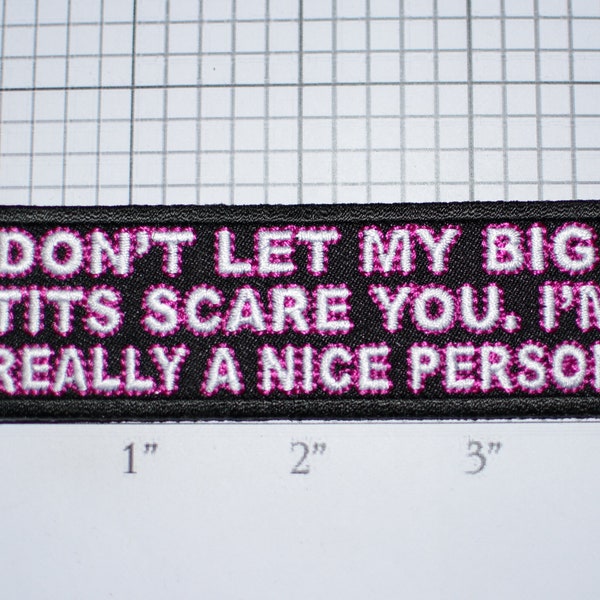 Don't Let My Big Tits Scare You. I'm Really A Nice Person Iron-on Embroidered Patch Funny Novelty Emblem Flirty Sexy Breasts Bosom Chest