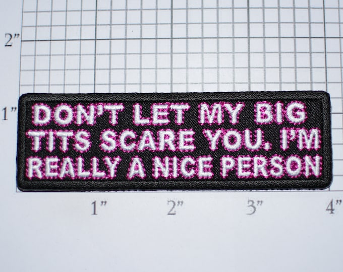 Don't Let My Big Tits Scare You. I'm Really A Nice Person Iron-on Embroidered Patch Funny Novelty Emblem Flirty Sexy Breasts Bosom Chest