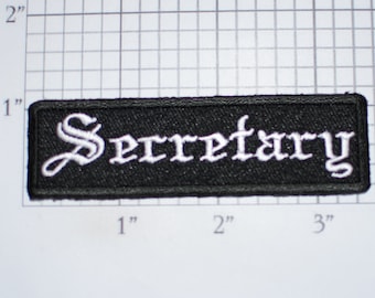 Secretary Iron-on (or Sew On) Black Embroidered Patch for Biker Jacket Vest MC Motorcycle Rider Club Officer Script Text Tab Clothes Emblem