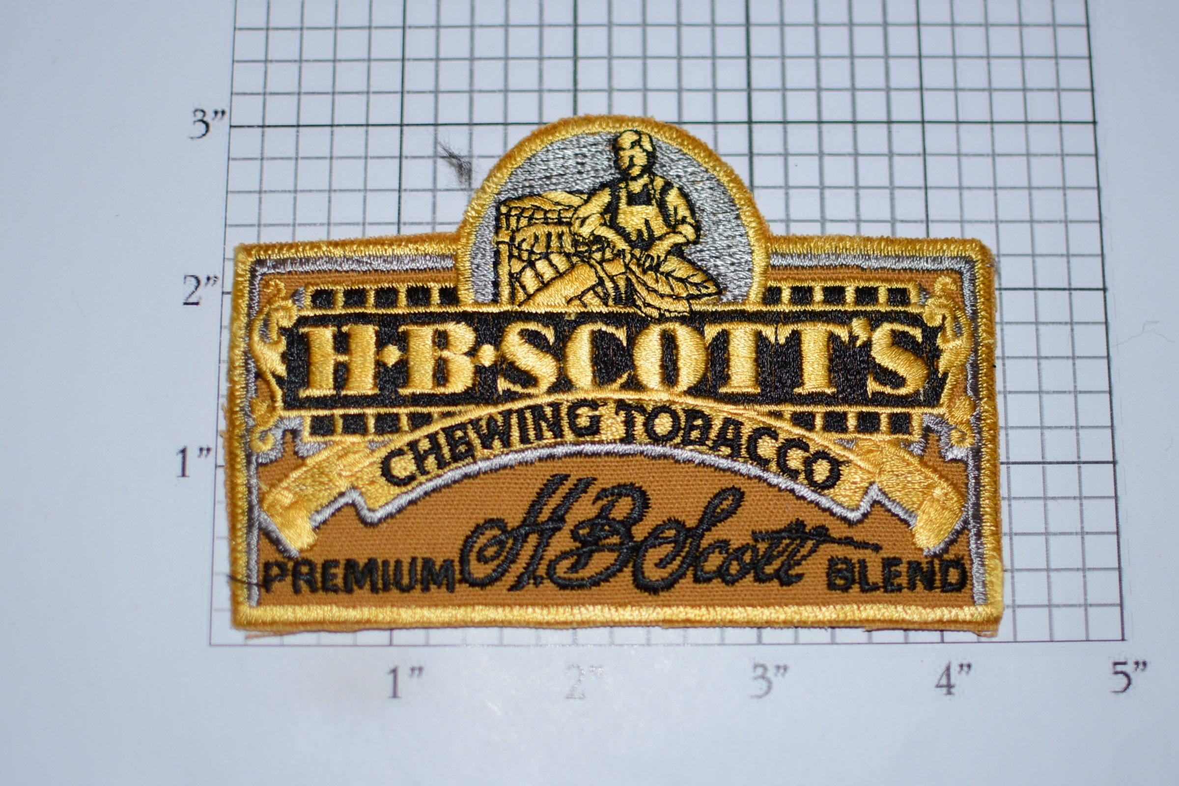 hb scotts chewing tobacco H.B. Scotts Chewing Tobacco Premium Blend Vintage Iron-on Embroidered  Clothing Patch Advertising Memorabilia Employee Uniform Crest Emblem
