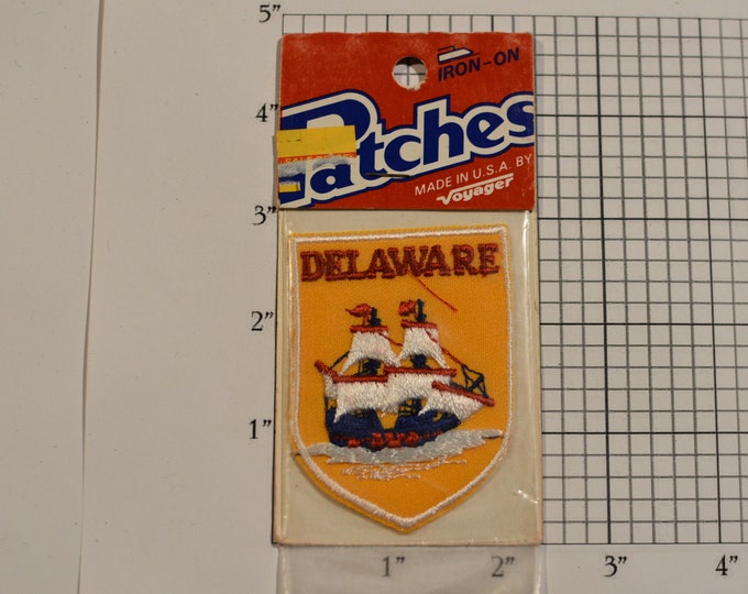 Delaware (Voyager Badge Sealed Pkg) Vintage Iron-on Embroidered Travel Patch Souvenir Collectible Gift Trip Scrapbook Keepsake Ship Emblem