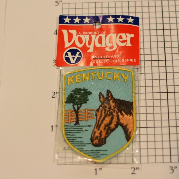 Kentucky (Voyager Emblems Badge Sealed Pkg) Vintage Sew-on Travel Patch Souvenir Gift Idea Trip Scrapbook Keepsake Horse Artwork Design